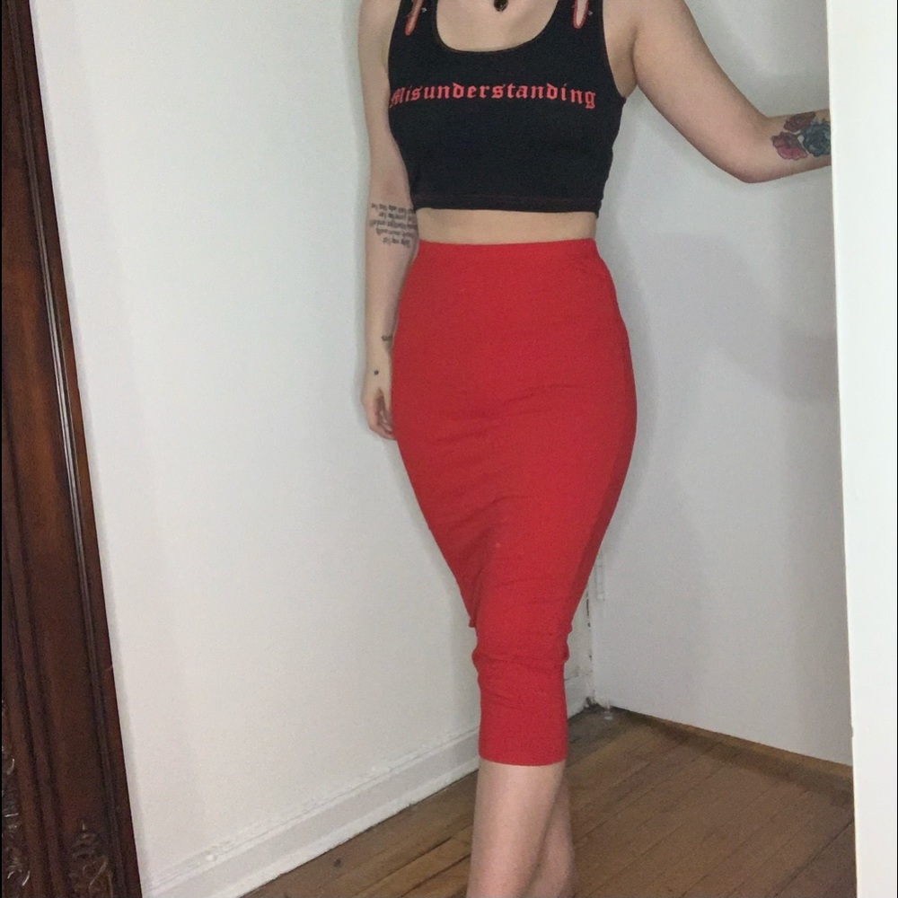 Red Bodycon Midi Skirt